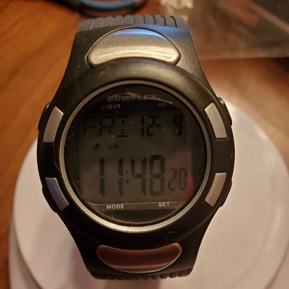 Bowflex Black & Silver Tone Silicone Watch & Heart Monitor
